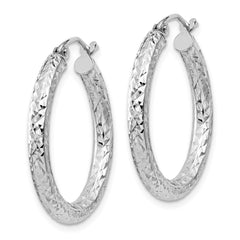 QE8087 Sterling Silver Rhodium-plated D/C 3x25mm Hoop Earrings