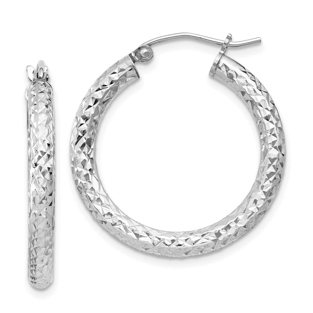 QE8087 Sterling Silver Rhodium-plated D/C 3x25mm Hoop Earrings