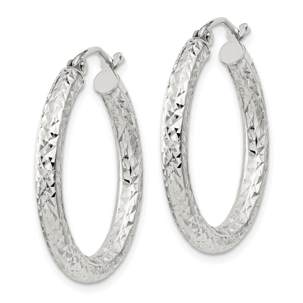 QE8087SP Sterling Silver D/C 3x25mm Hoop Earrings