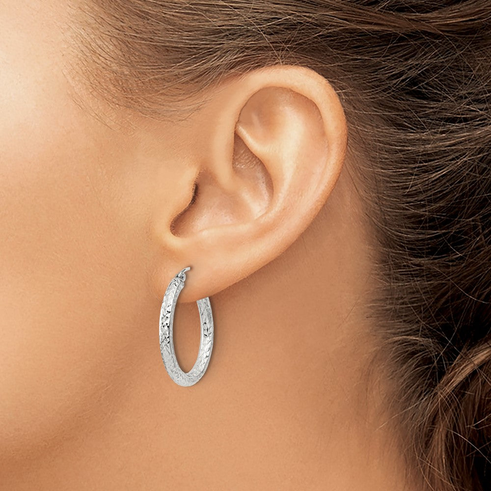 QE8087SP Sterling Silver D/C 3x25mm Hoop Earrings
