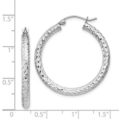 QE8088 Sterling Silver Rhodium-plated D/C 3x30mm Hoop Earrings