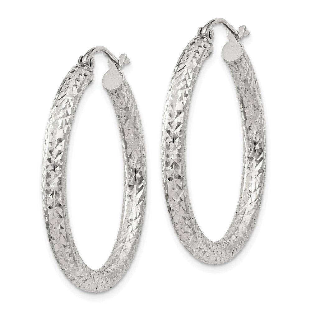 QE8088SP Sterling Silver D/C 3x30mm Hoop Earrings