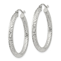 QE8088SP Sterling Silver D/C 3x30mm Hoop Earrings