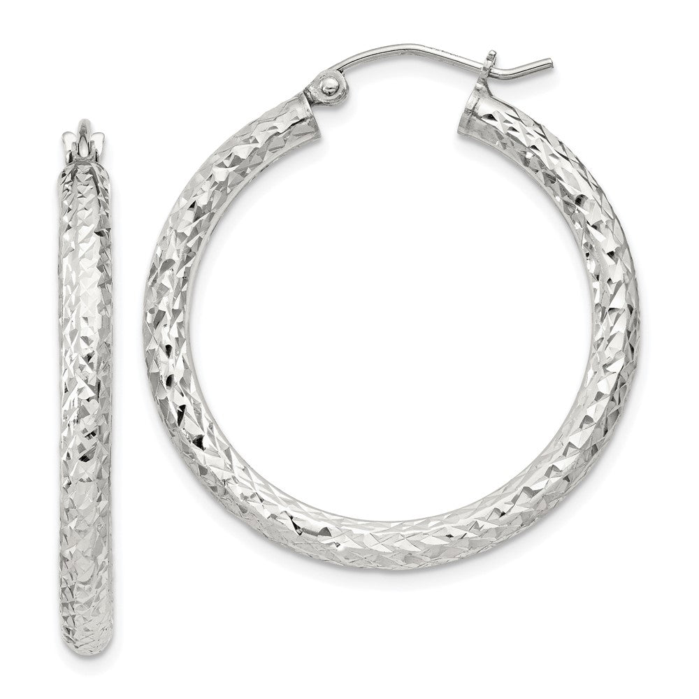 QE8088SP Sterling Silver D/C 3x30mm Hoop Earrings