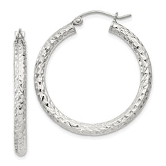 QE8088SP Sterling Silver D/C 3x30mm Hoop Earrings