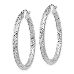 QE8089 Sterling Silver Rhodium-plated D/C 3x35mm Hoop Earrings