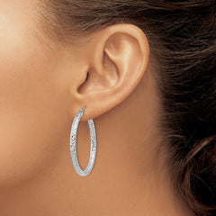 QE8089 Sterling Silver Rhodium-plated D/C 3x35mm Hoop Earrings