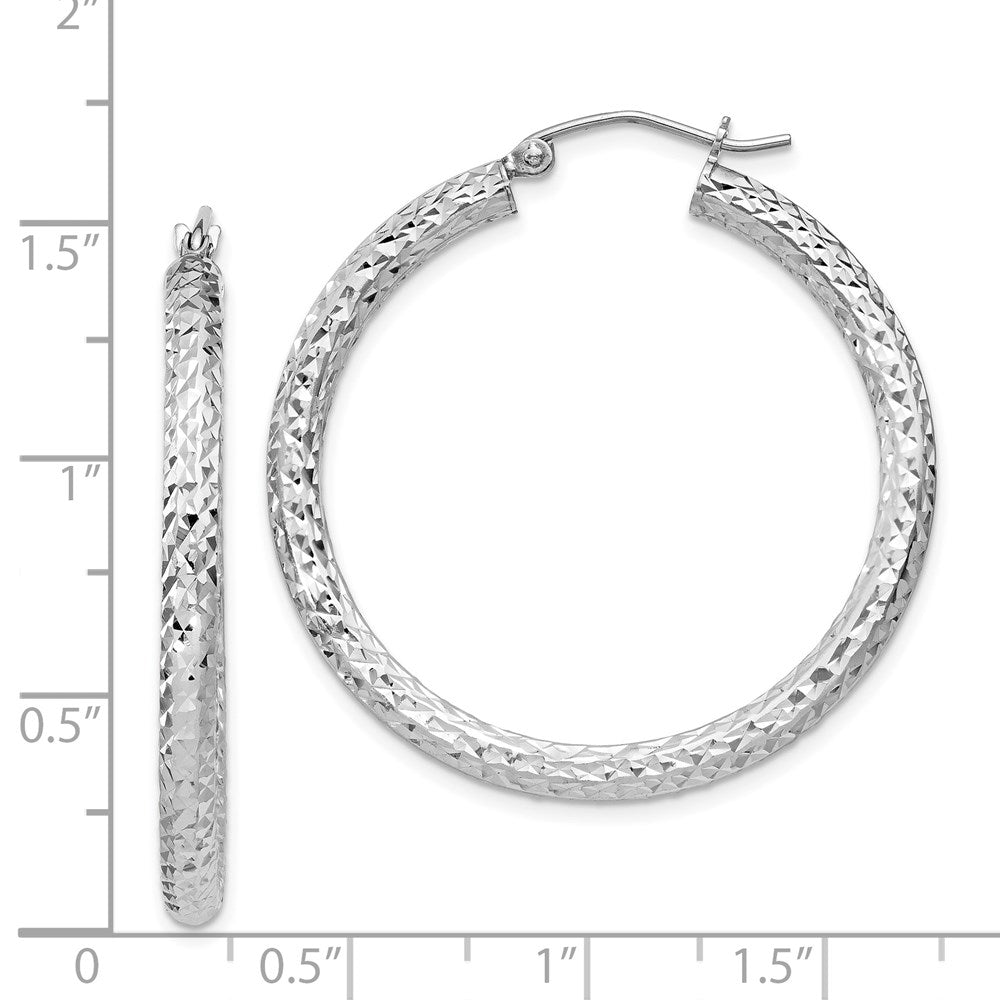 QE8089 Sterling Silver Rhodium-plated D/C 3x35mm Hoop Earrings