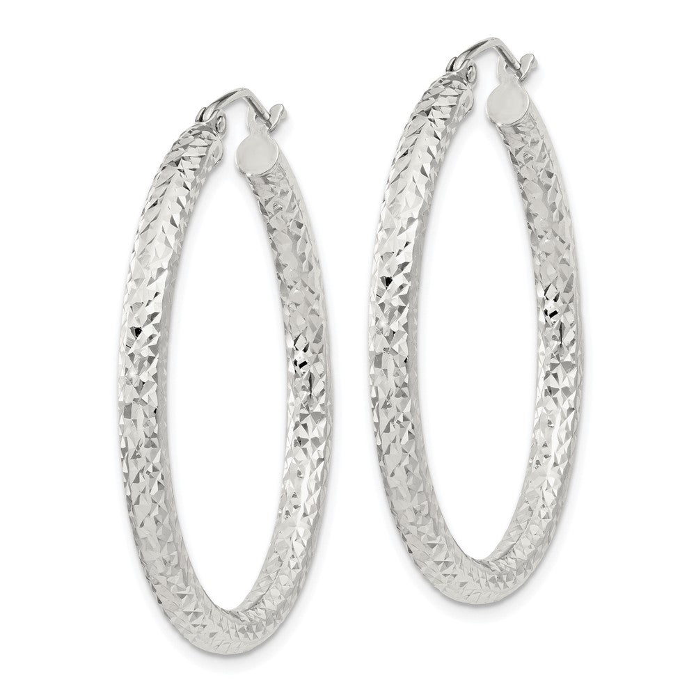 QE8089SP Sterling Silver D/C 3x35mm Hoop Earrings