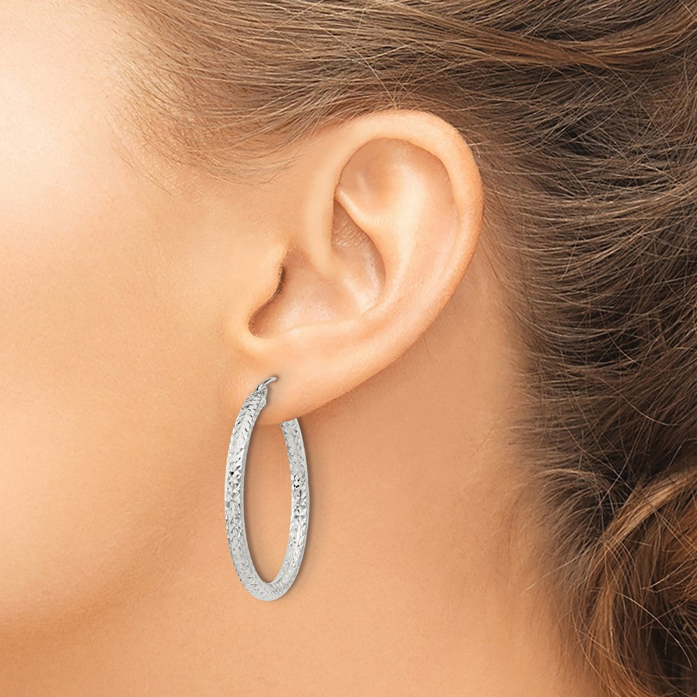 QE8089SP Sterling Silver D/C 3x35mm Hoop Earrings