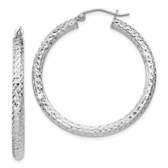 QE8089 Sterling Silver Rhodium-plated D/C 3x35mm Hoop Earrings