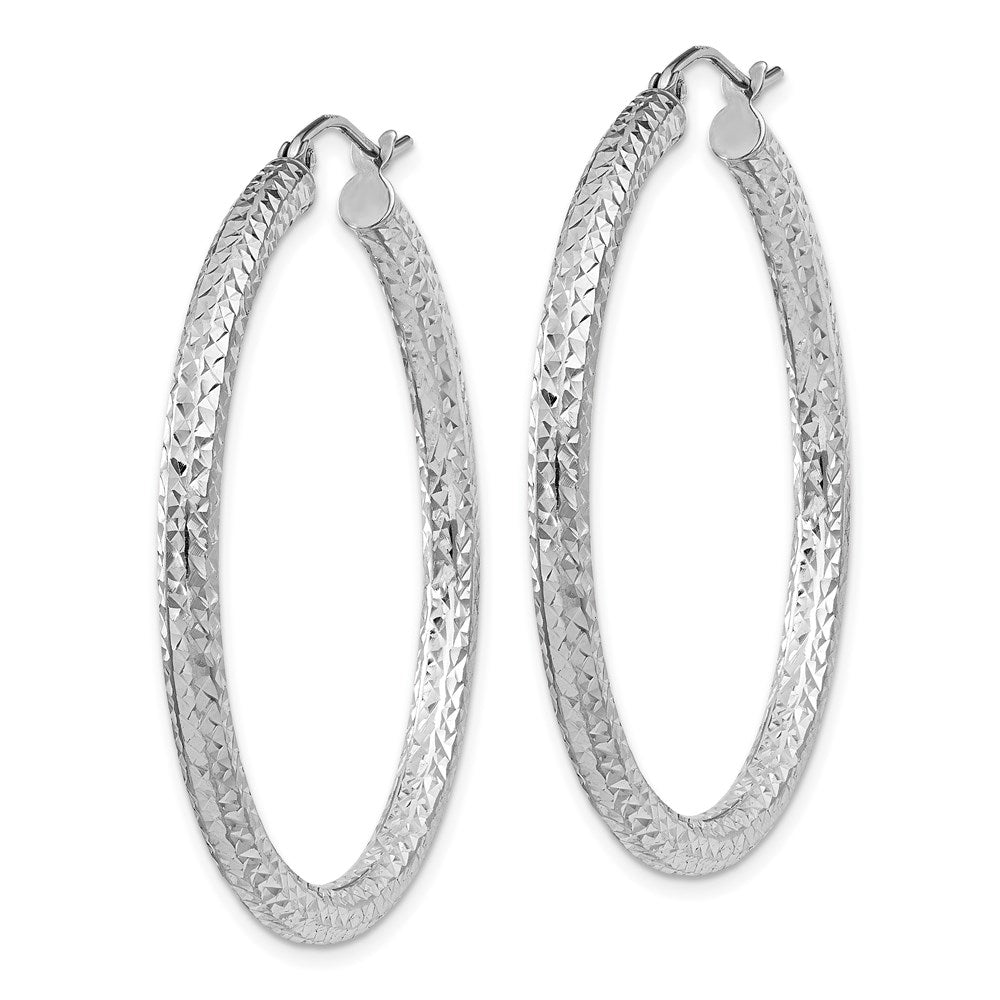 QE8090 Sterling Silver Rhodium-plated D/C 3x40mm Hoop Earrings
