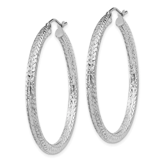 QE8090 Sterling Silver Rhodium-plated D/C 3x40mm Hoop Earrings