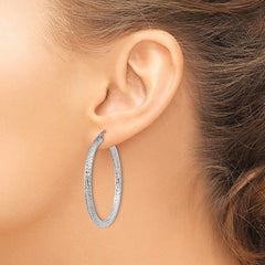 QE8090 Sterling Silver Rhodium-plated D/C 3x40mm Hoop Earrings