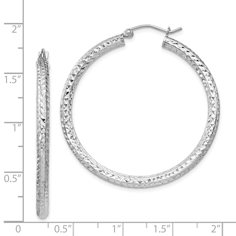 QE8090 Sterling Silver Rhodium-plated D/C 3x40mm Hoop Earrings