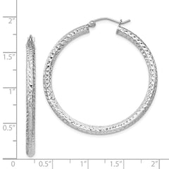 QE8090 Sterling Silver Rhodium-plated D/C 3x40mm Hoop Earrings