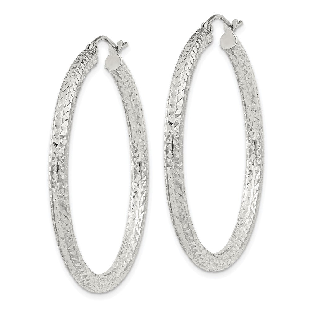 QE8090SP Sterling Silver D/C 3x40mm Hoop Earrings