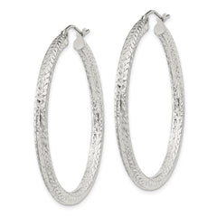 QE8090SP Sterling Silver D/C 3x40mm Hoop Earrings