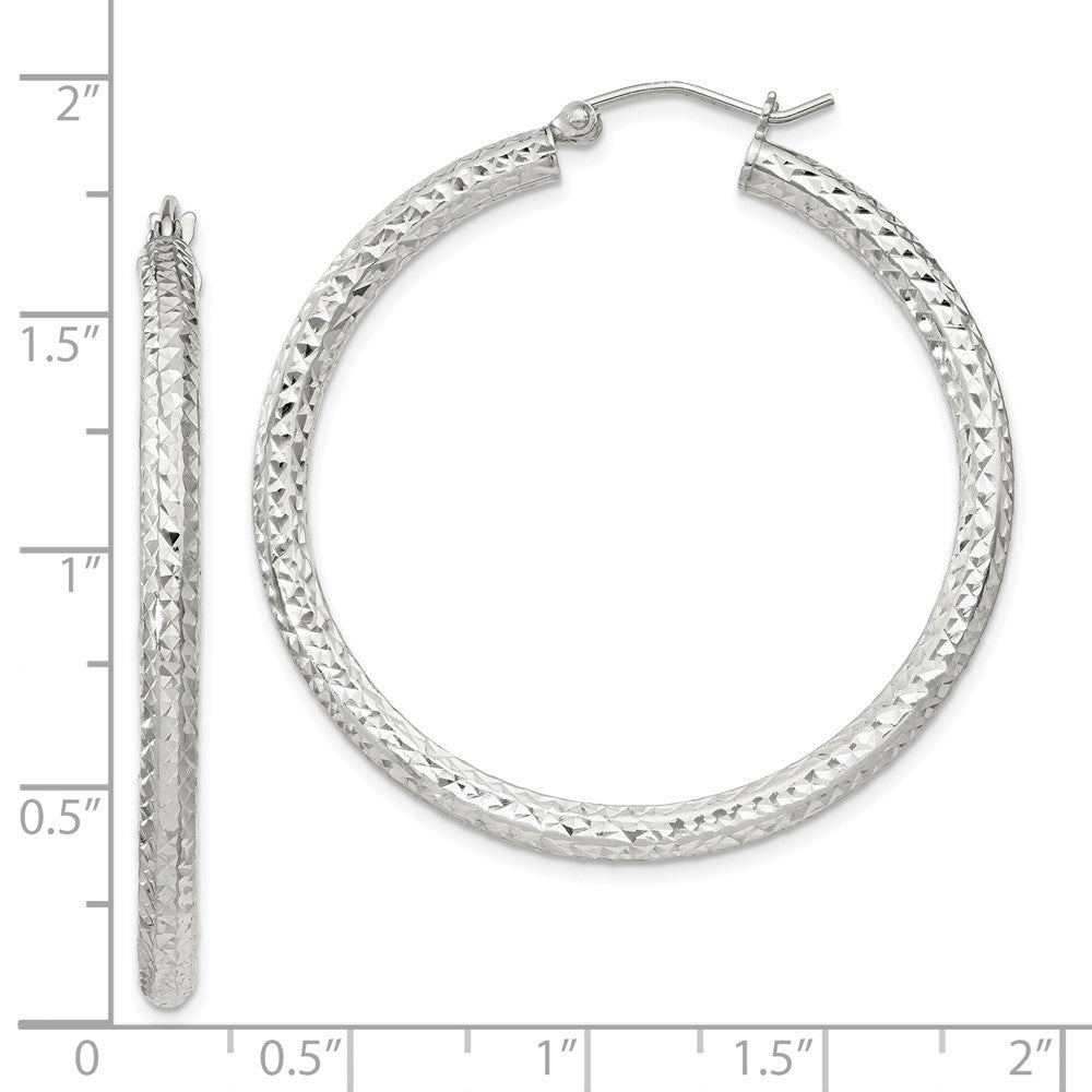 QE8090SP Sterling Silver D/C 3x40mm Hoop Earrings