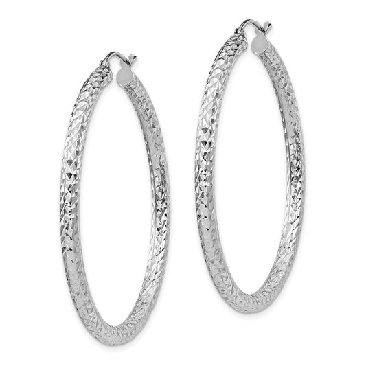 QE8091 Sterling Silver Rhodium-plated D/C 3x45mm Hoop Earrings