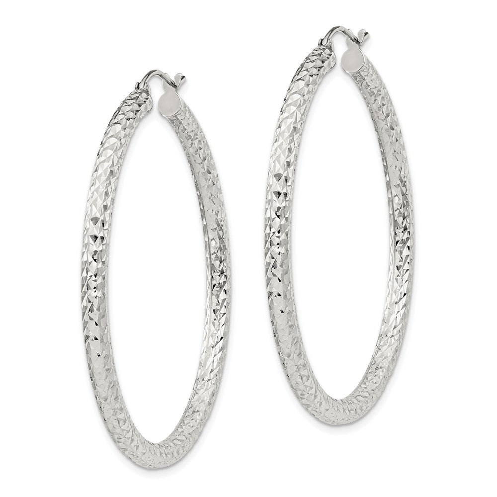 QE8091SP Sterling Silver D/C 3x45mm Hoop Earrings