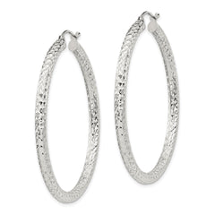 QE8091SP Sterling Silver D/C 3x45mm Hoop Earrings
