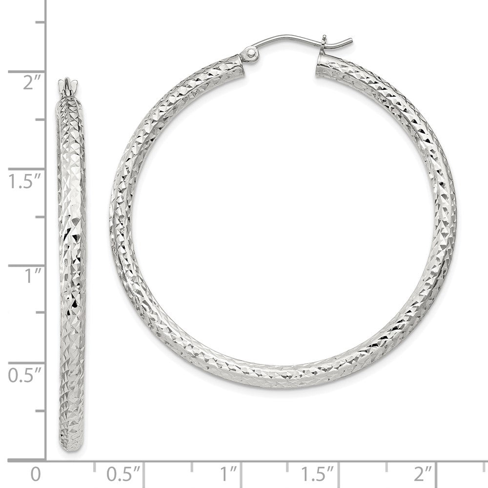 QE8091SP Sterling Silver D/C 3x45mm Hoop Earrings