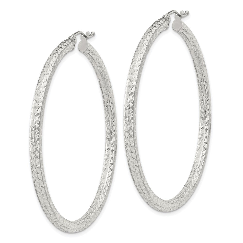 QE8092SP Sterling Silver D/C 3x50mm Hoop Earrings
