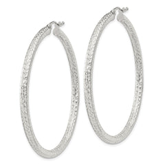 QE8092SP Sterling Silver D/C 3x50mm Hoop Earrings