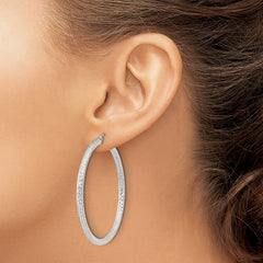 QE8092SP Sterling Silver D/C 3x50mm Hoop Earrings