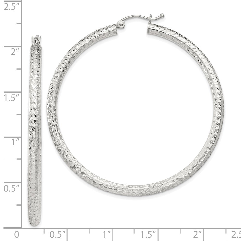 QE8092SP Sterling Silver D/C 3x50mm Hoop Earrings