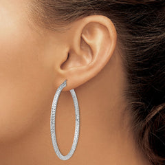 QE8093 Sterling Silver Rhodium-plated D/C 3x55mm Hoop Earrings
