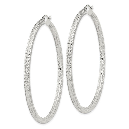QE8093SP Sterling Silver D/C 3x55mm Hoop Earrings