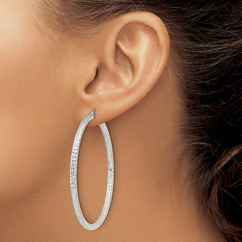 QE8093SP Sterling Silver D/C 3x55mm Hoop Earrings