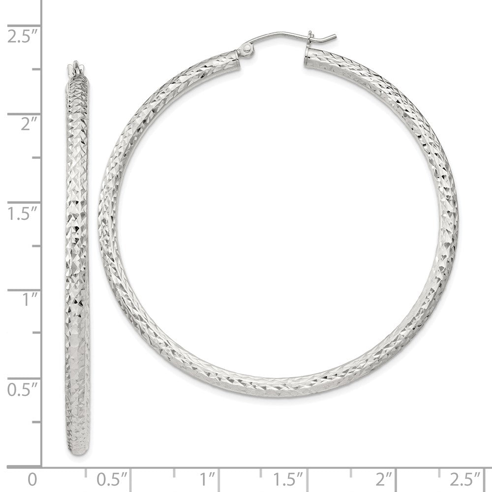 QE8093SP Sterling Silver D/C 3x55mm Hoop Earrings
