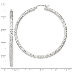 QE8093SP Sterling Silver D/C 3x55mm Hoop Earrings