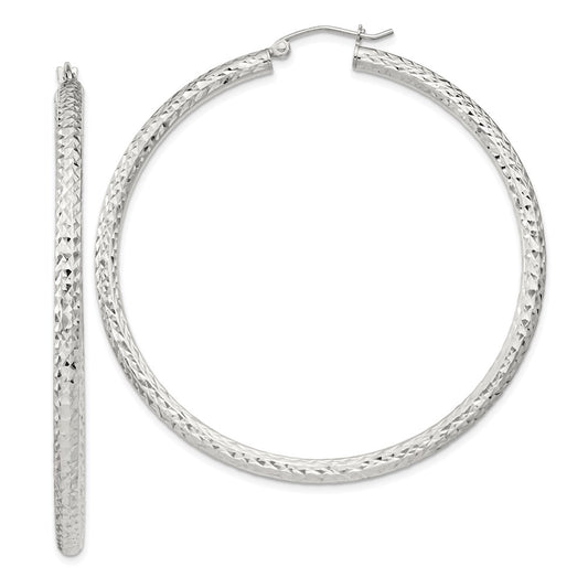 QE8093SP Sterling Silver D/C 3x55mm Hoop Earrings