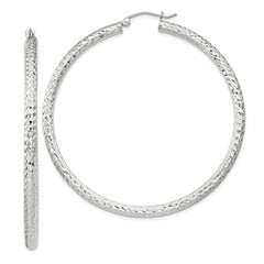 QE8093SP Sterling Silver D/C 3x55mm Hoop Earrings