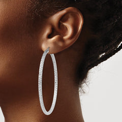 QE8094 Sterling Silver Rhodium-plated D/C 3x60mm Hoop Earrings
