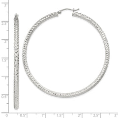 QE8094SP Sterling Silver D/C 3x60mm Hoop Earrings