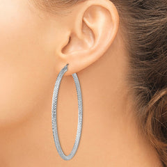 QE8095 Sterling Silver Rhodium-plated D/C 3x65mm Hoop Earrings