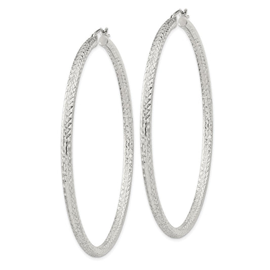 QE8095SP Sterling Silver D/C 3x65mm Hoop Earrings