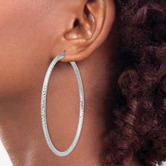 QE8096 Sterling Silver Rhodium-plated D/C 3x70mm Hoop Earrings