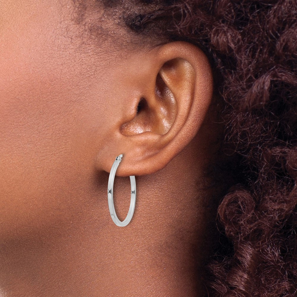QE8097 Sterling Silver Rhodium-plated 1.5x25mm Hoop Earrings