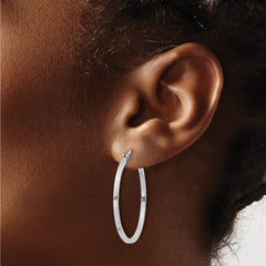 QE8098 Sterling Silver Rhodium-plated 1.5x30mm Hoop Earrings