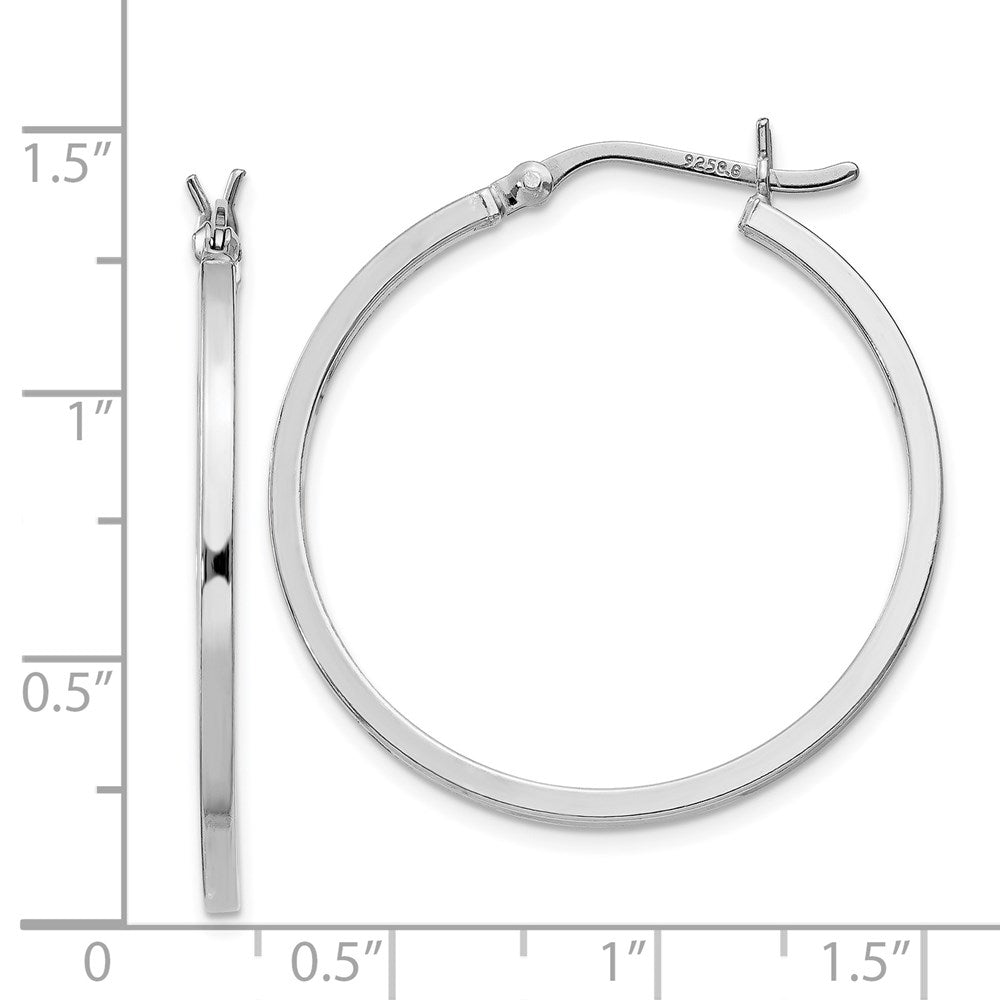 QE8098 Sterling Silver Rhodium-plated 1.5x30mm Hoop Earrings