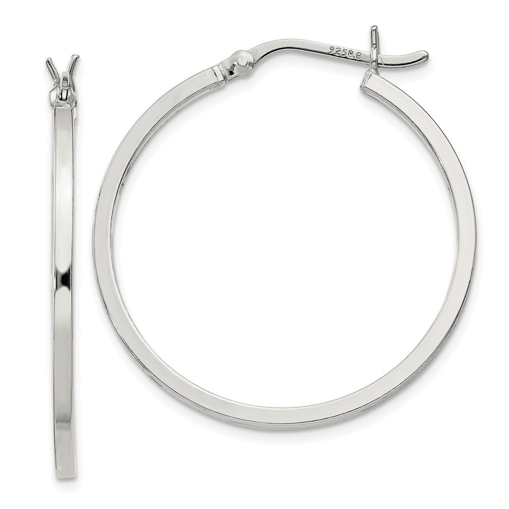 QE8098SP Sterling Silver 1.5x30mm Hoop Earrings