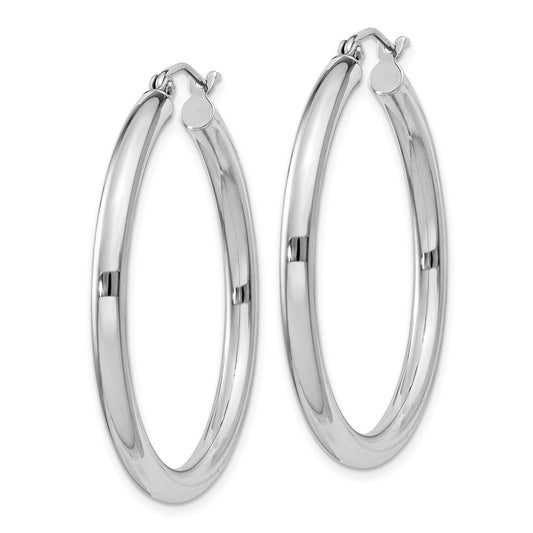 QE810 Sterling Silver Rhodium-plated 3mm Round Hoop Earrings
