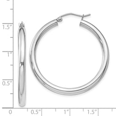 QE810 Sterling Silver Rhodium-plated 3mm Round Hoop Earrings