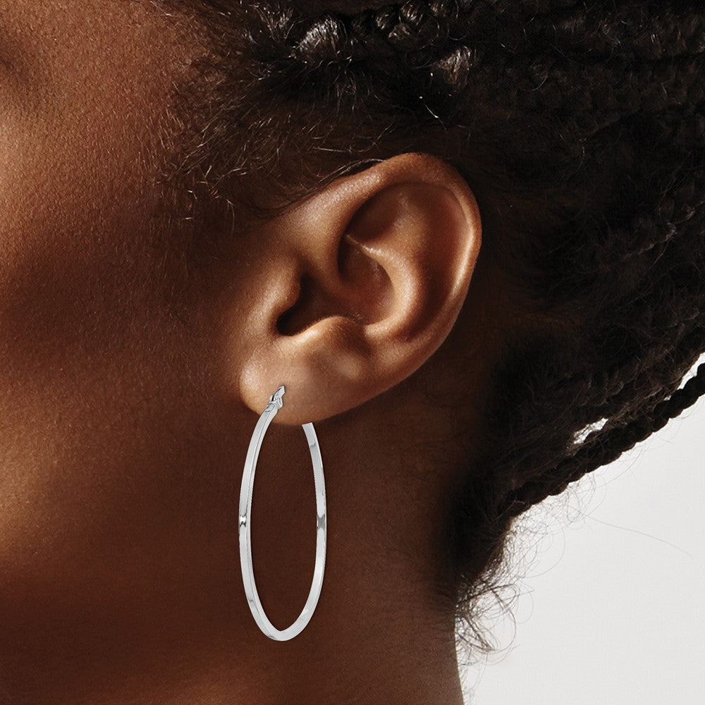 QE8100 Sterling Silver Rhodium-plated 1.5x40mm Hoop Earrings